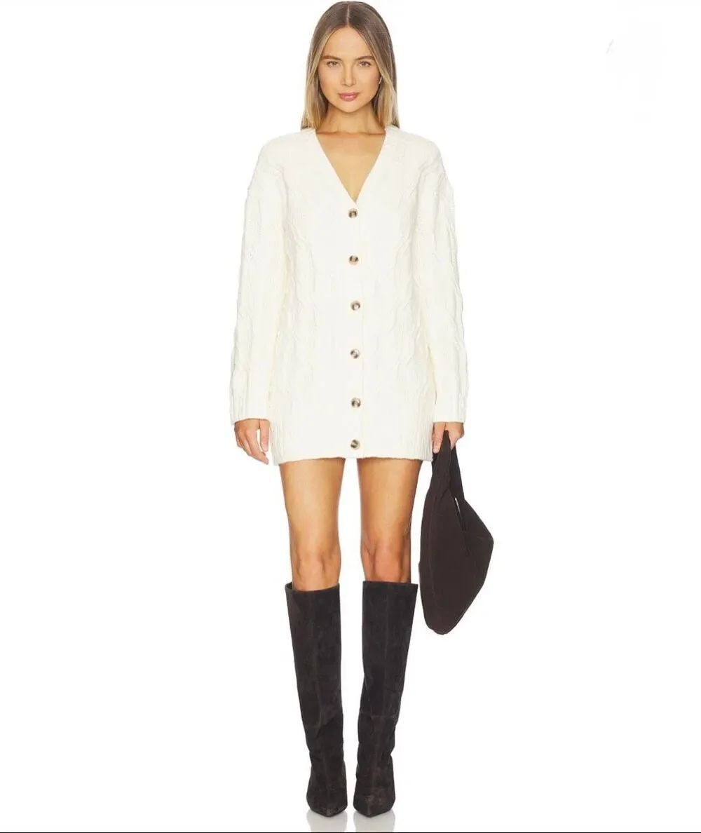 Lovers & Friends Abella Cardigan Mini Dress in Cream Size S